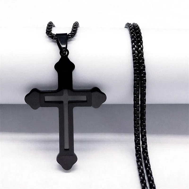 Popular Stainless Steel Long JESUS CROSS Necklaces - Gold Colour Chain Christian Necklaces Jewellery