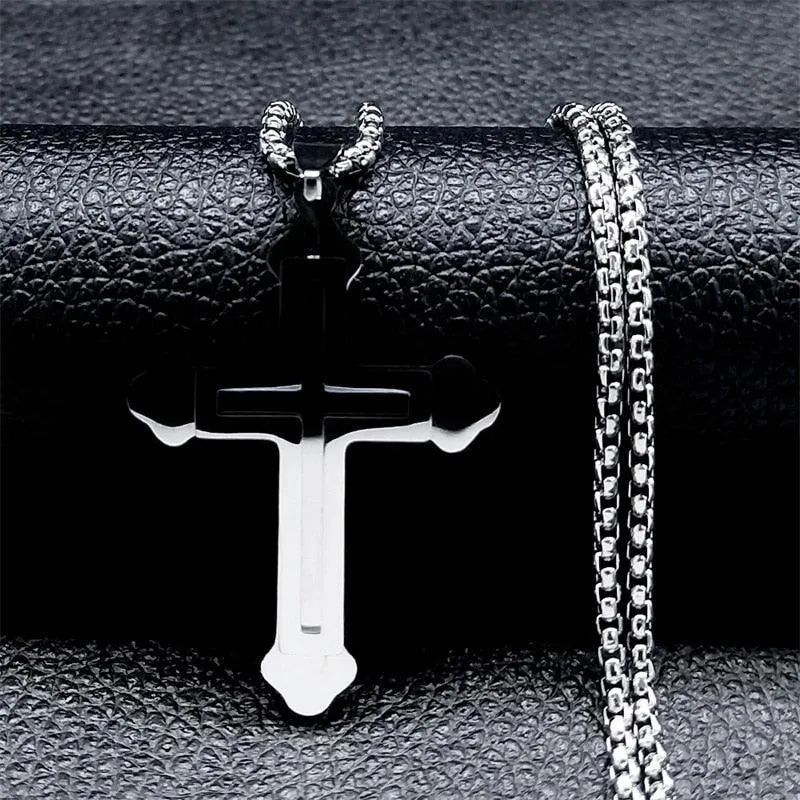 Popular Stainless Steel Long JESUS CROSS Necklaces - Gold Colour Chain Christian Necklaces Jewellery
