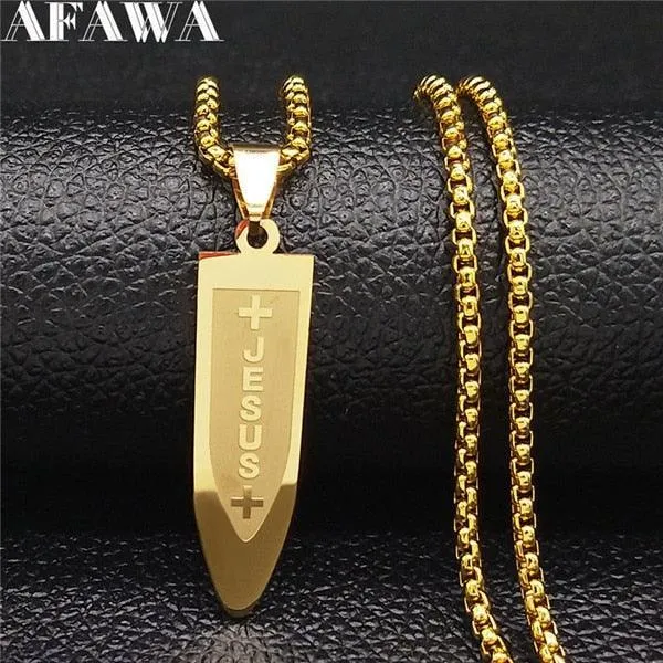 Popular Stainless Steel Long JESUS CROSS Necklaces - Gold Colour Chain Christian Necklaces Jewellery