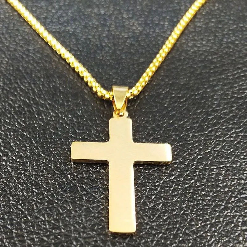Popular Stainless Steel Long JESUS CROSS Necklaces - Gold Colour Chain Christian Necklaces Jewellery