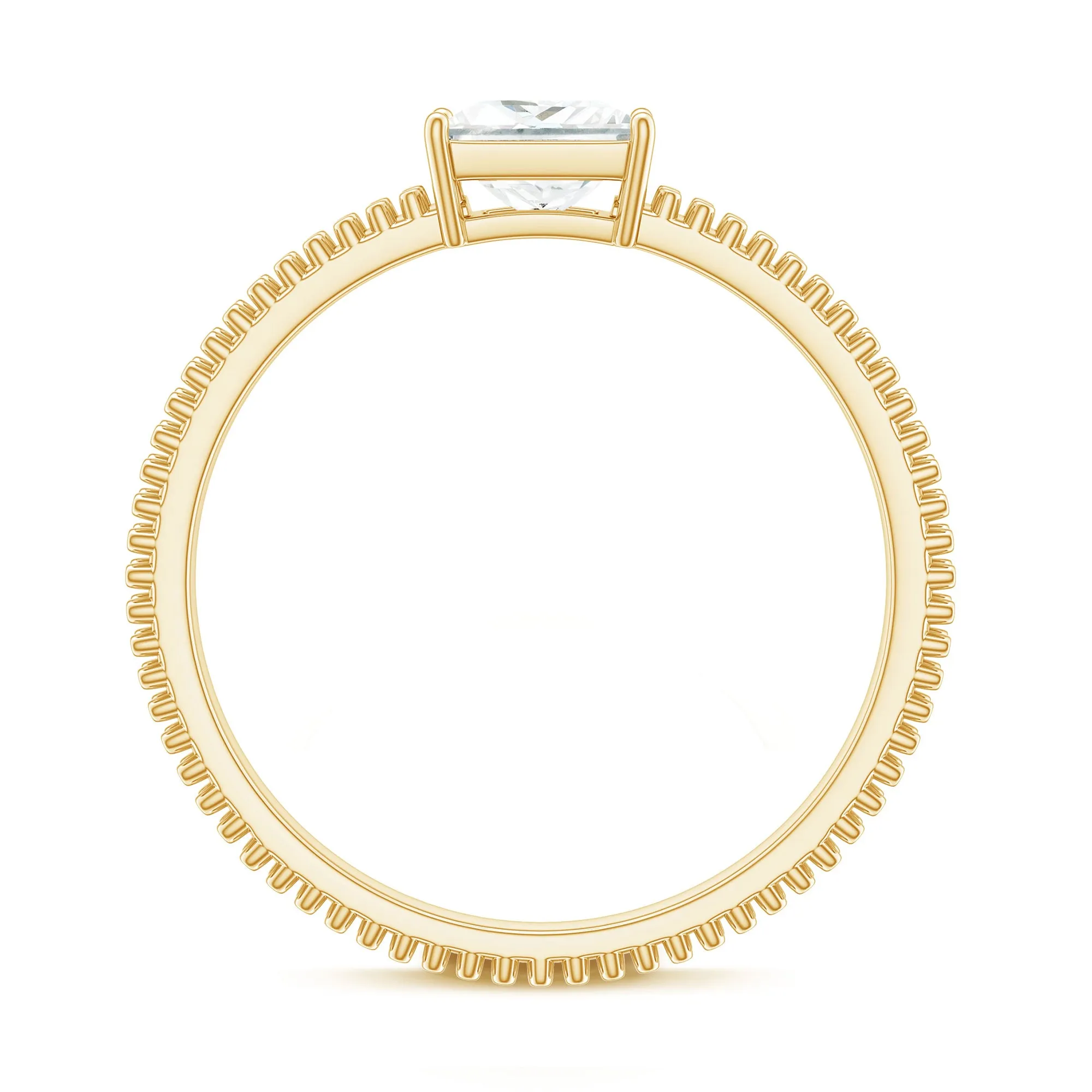 Princess Cut Moissanite Solitaire Ring with Beaded Details