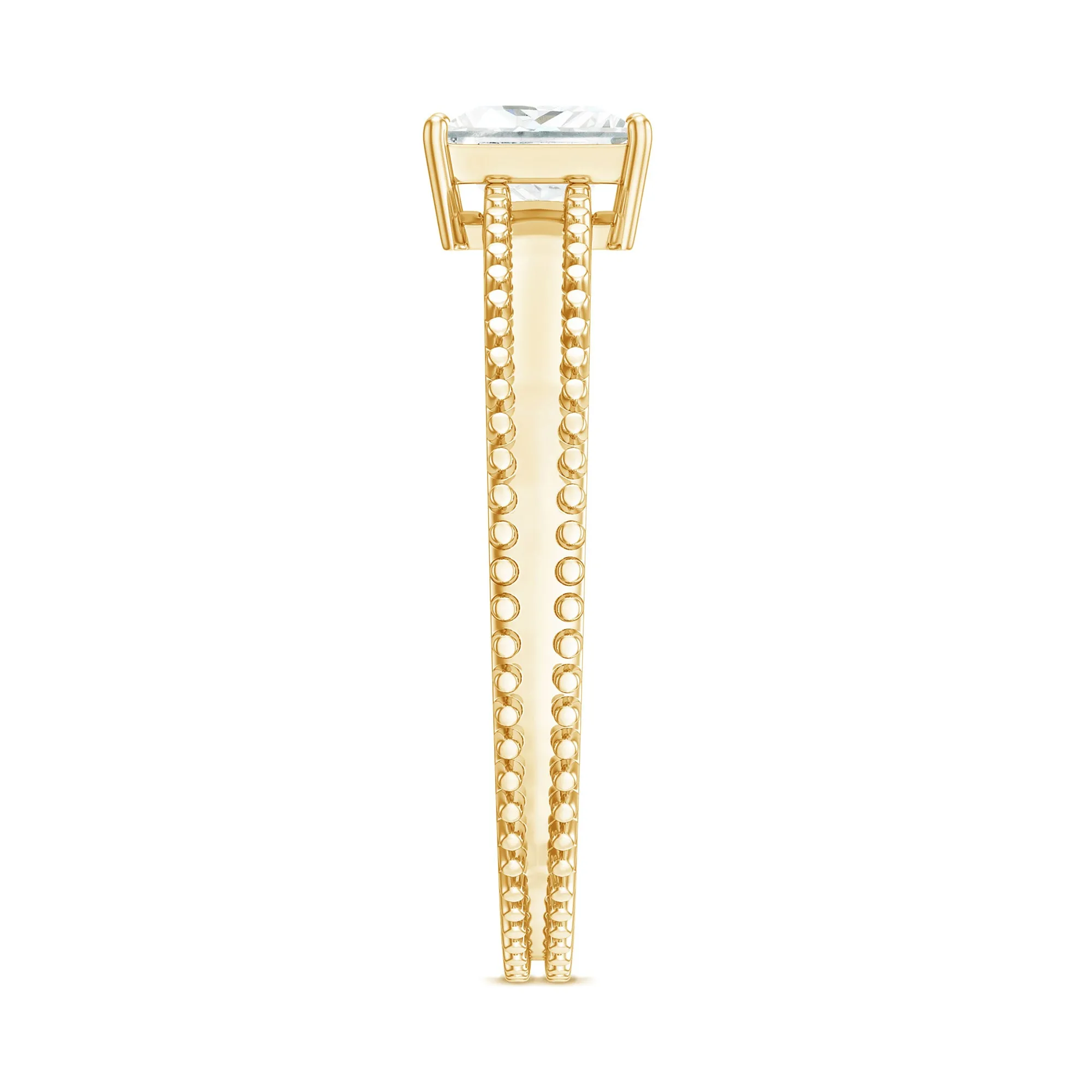 Princess Cut Moissanite Solitaire Ring with Beaded Details