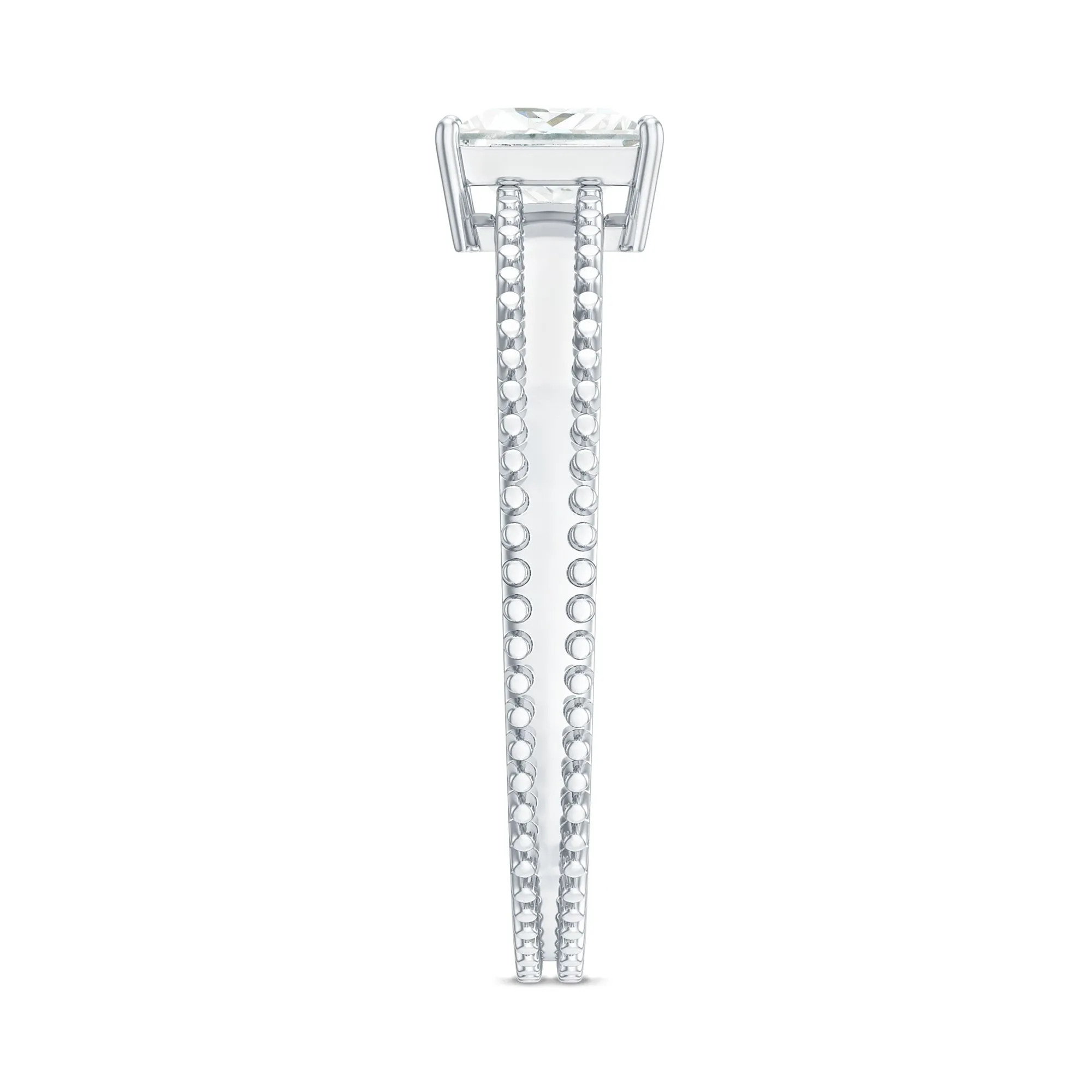 Princess Cut Moissanite Solitaire Ring with Beaded Details