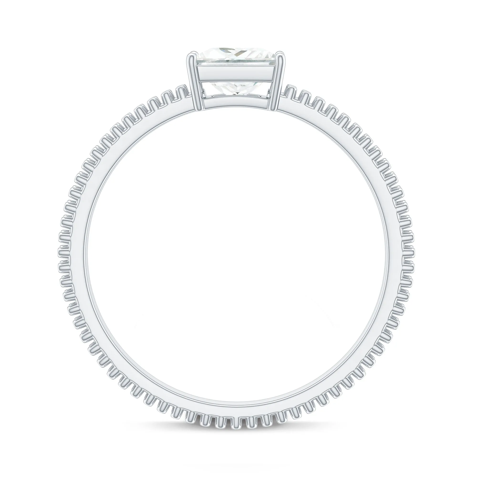 Princess Cut Moissanite Solitaire Ring with Beaded Details