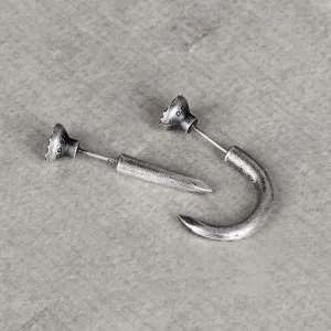 Punk Bent Hook Straight Nail Sterling Silver Stud Earring