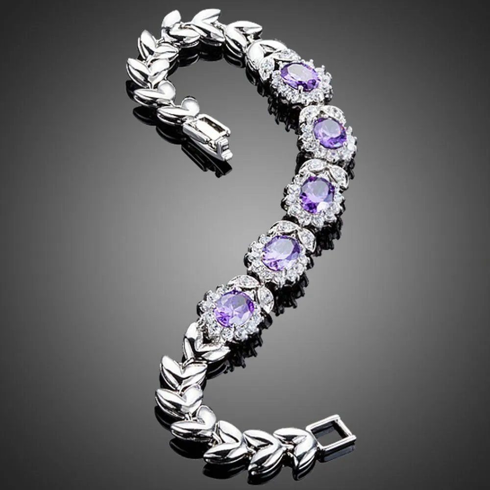 Purple Flower Cubic Zirconia Bracelet