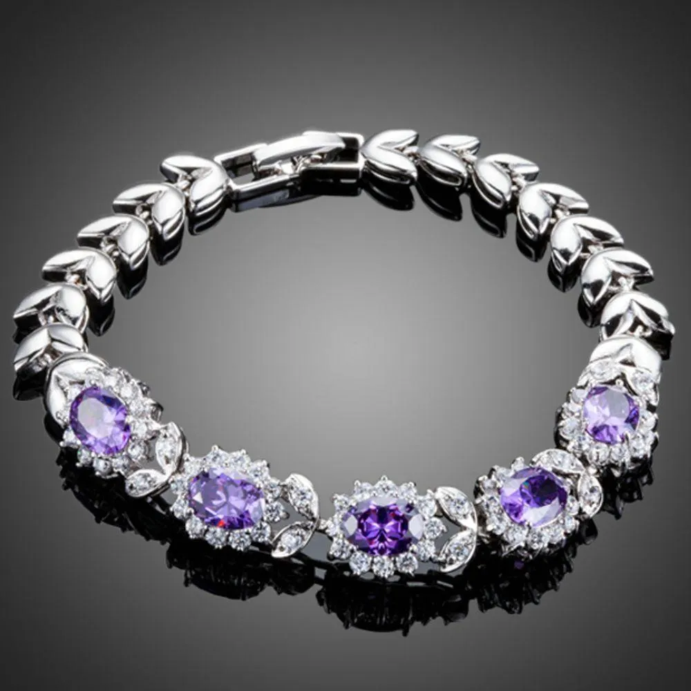 Purple Flower Cubic Zirconia Bracelet