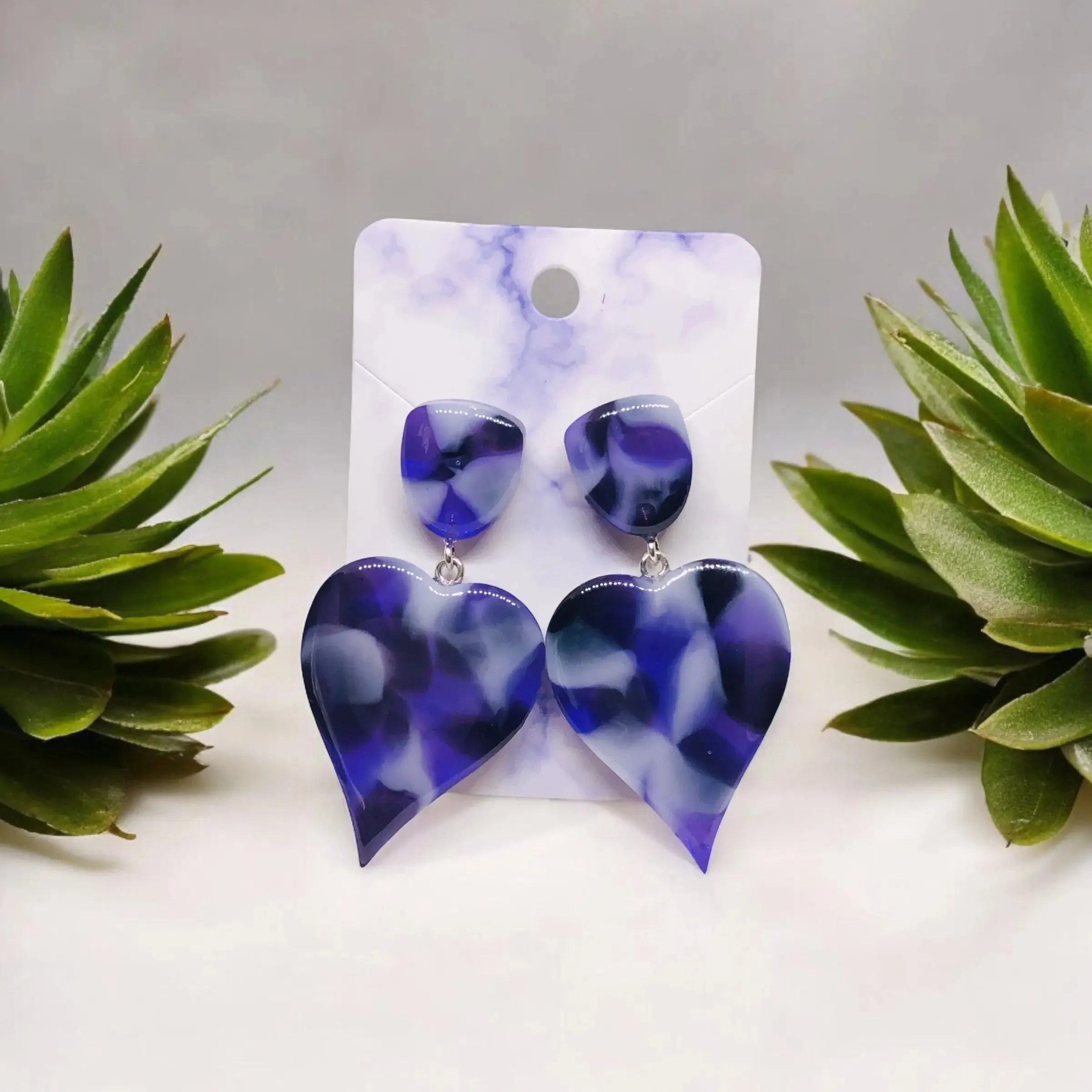 Purple Tortoise Bliss Heart Earrings