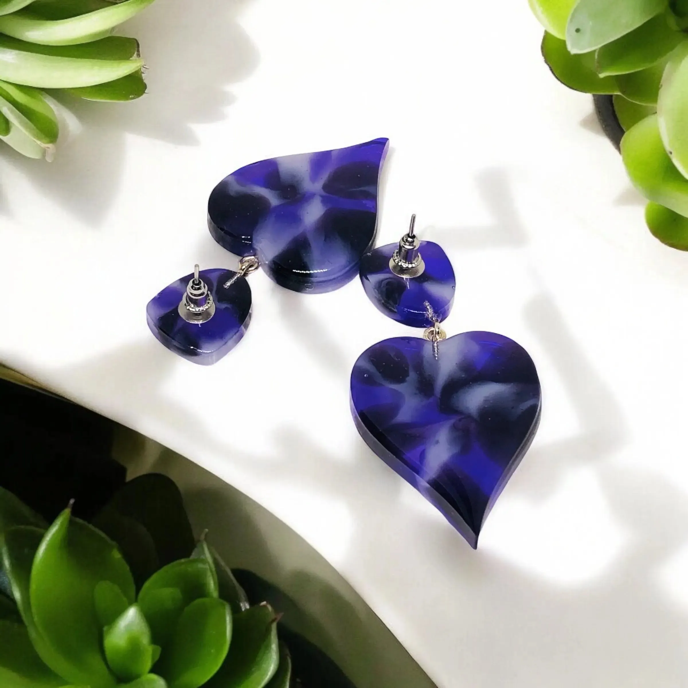 Purple Tortoise Bliss Heart Earrings