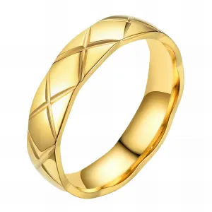 Quilted Pattern Band Ring – 18K Gold-Plated, Classic & Tarnish-Resistant
