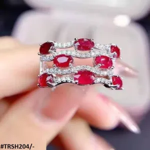 Red Oval Layer Sterling Adjustable Ring