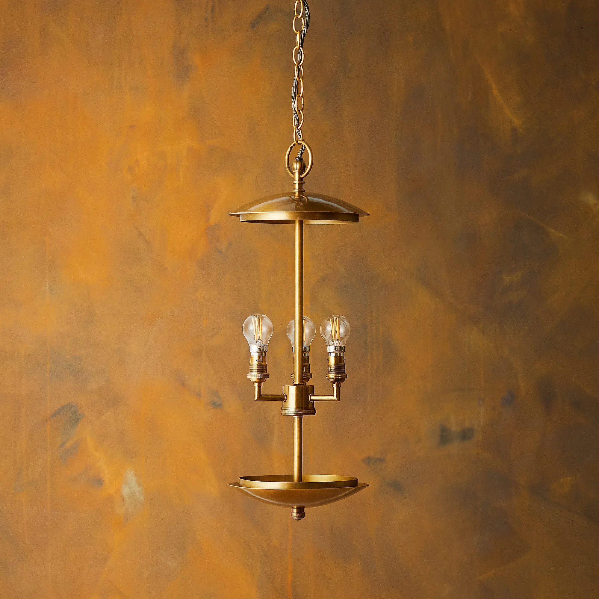 Regular holophane pendant light with clear glass and brass fitting