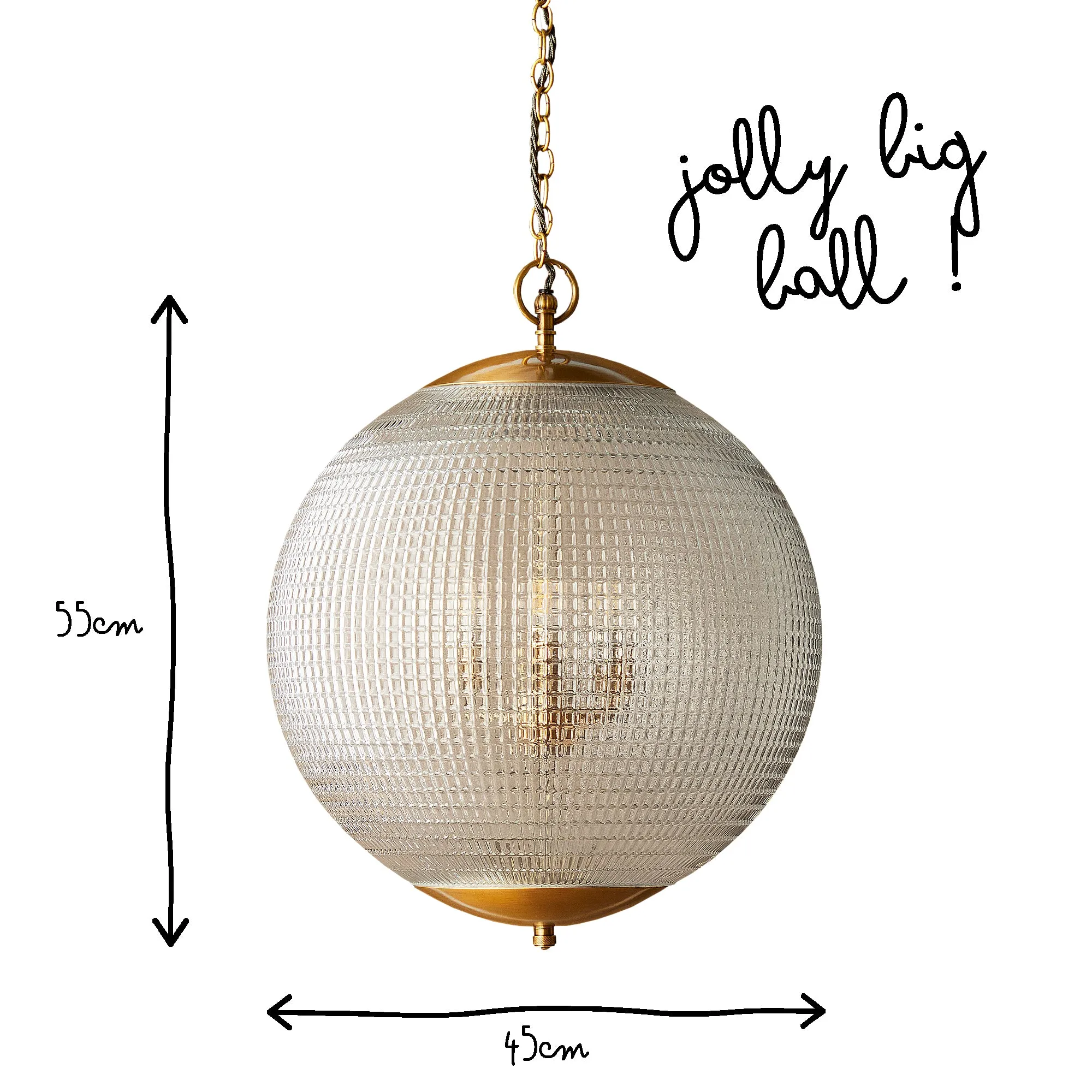 Regular holophane pendant light with clear glass and brass fitting