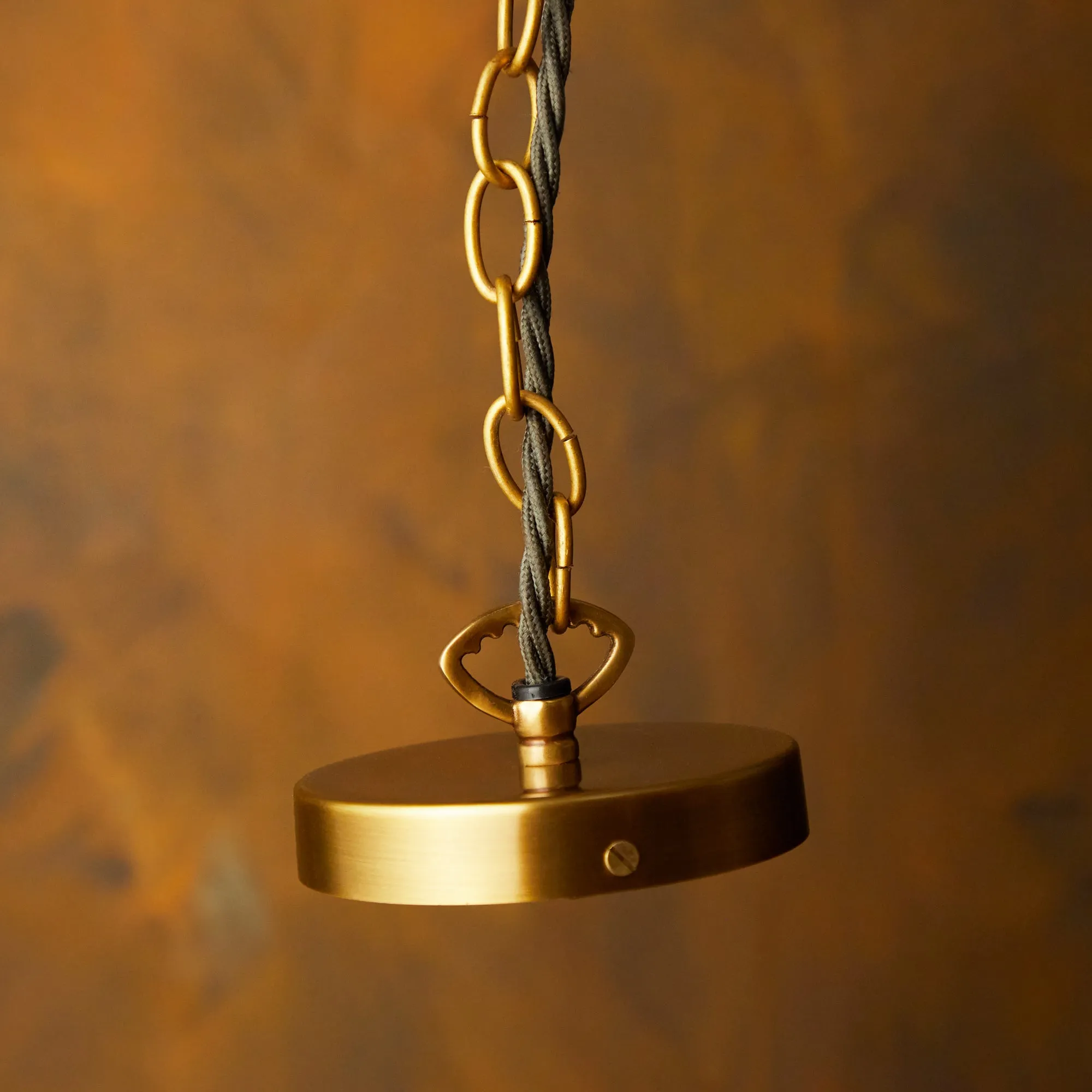 Regular holophane pendant light with clear glass and brass fitting