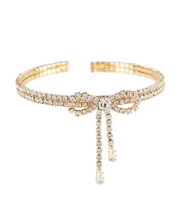 Rhinestone Gold Cuff in Bow or Ribbon