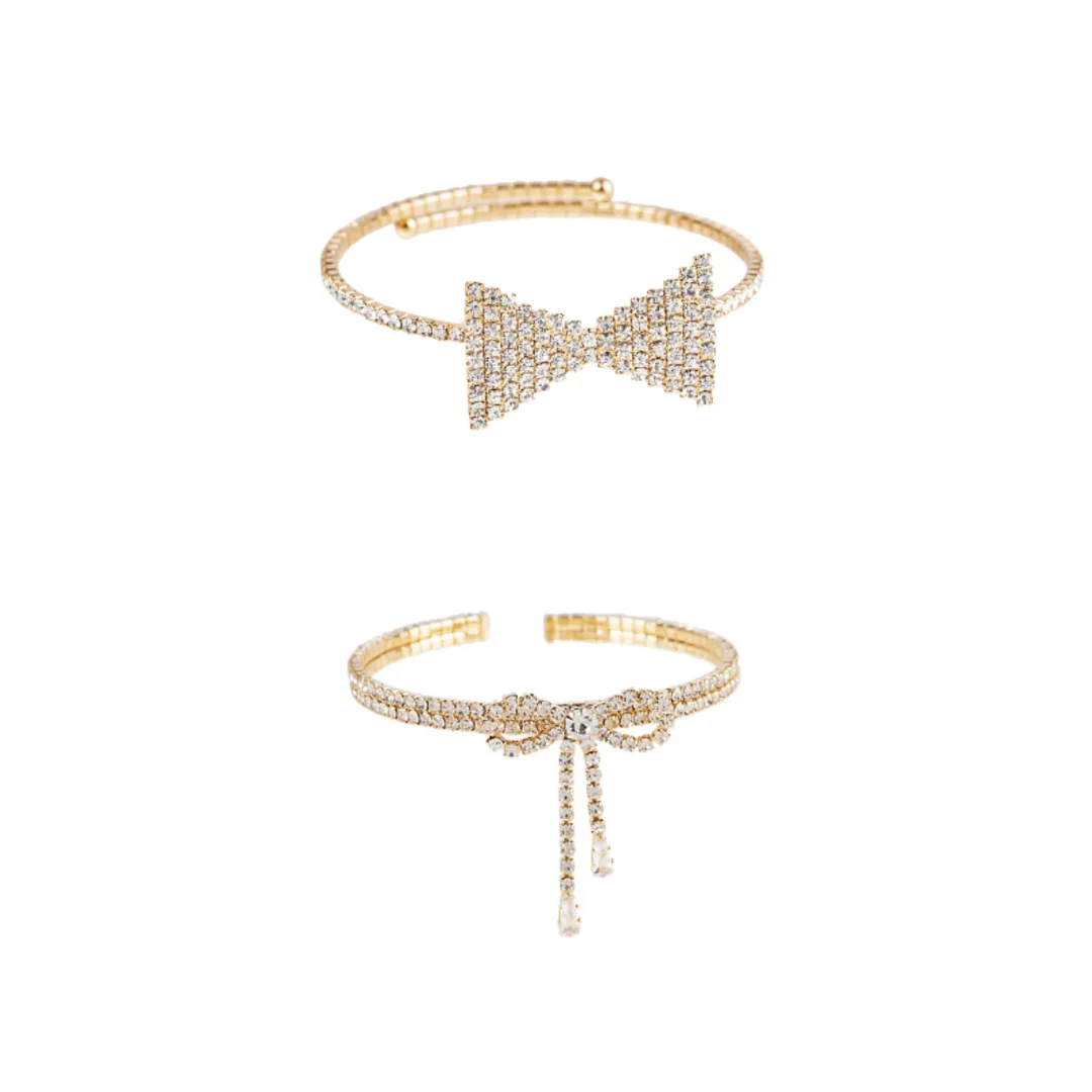 Rhinestone Gold Cuff in Bow or Ribbon