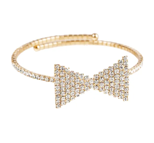 Rhinestone Gold Cuff in Bow or Ribbon