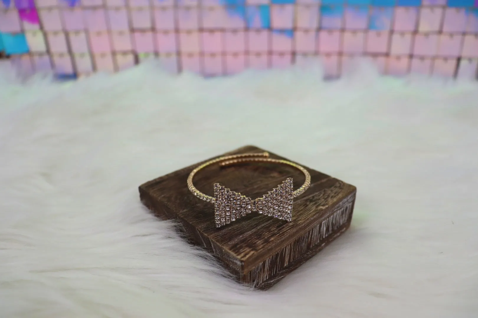 Rhinestone Gold Cuff in Bow or Ribbon
