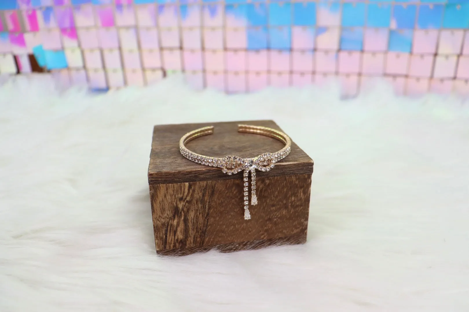 Rhinestone Gold Cuff in Bow or Ribbon