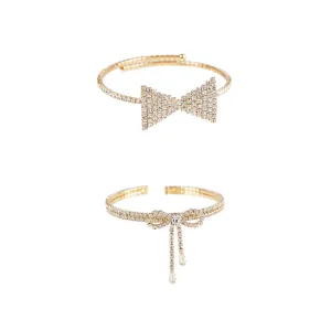 Rhinestone Gold Cuff in Bow or Ribbon