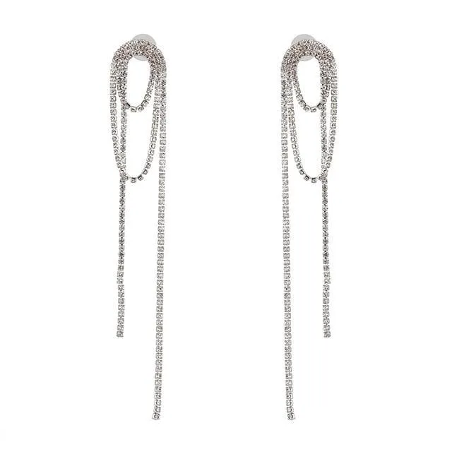 RHINESTONE TASSEL LONG EARRINGS