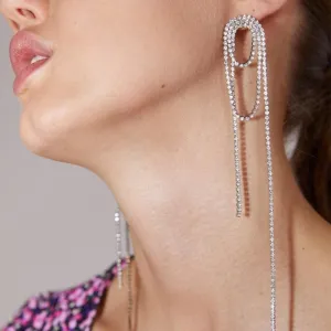 RHINESTONE TASSEL LONG EARRINGS