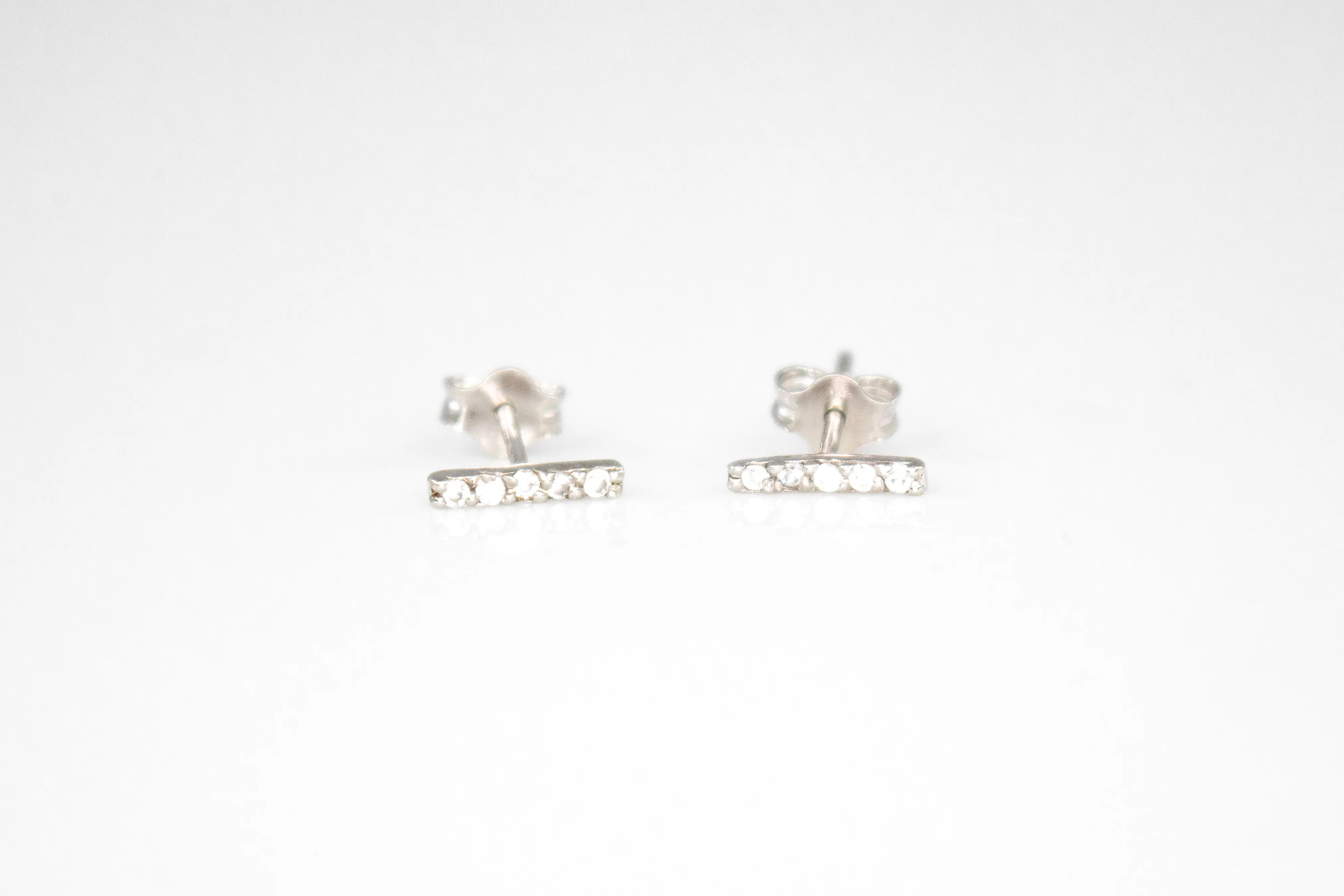 Rhodium & Cubic Zirconium Bar Studs