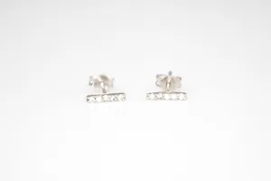 Rhodium & Cubic Zirconium Bar Studs
