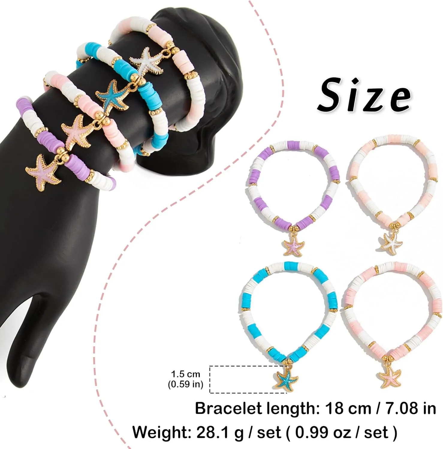 RINHOO FRIENDSHIP Clay Bead Bracelets Set for Women Boho Colorful Cute Shell Starfish Turtle Clay Flower Stretch Stackable Summer Beach Bracelets Jewelry for Women