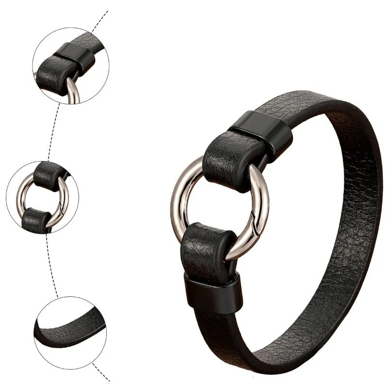 Rock Out Vegan Leather Bracelets with Round Metal Charm