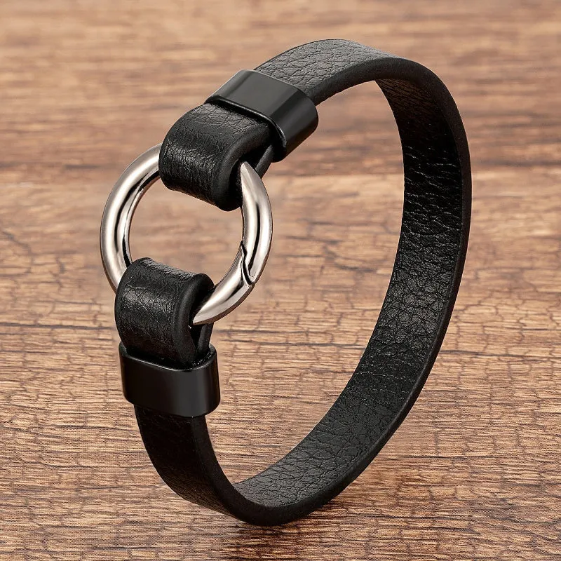 Rock Out Vegan Leather Bracelets with Round Metal Charm
