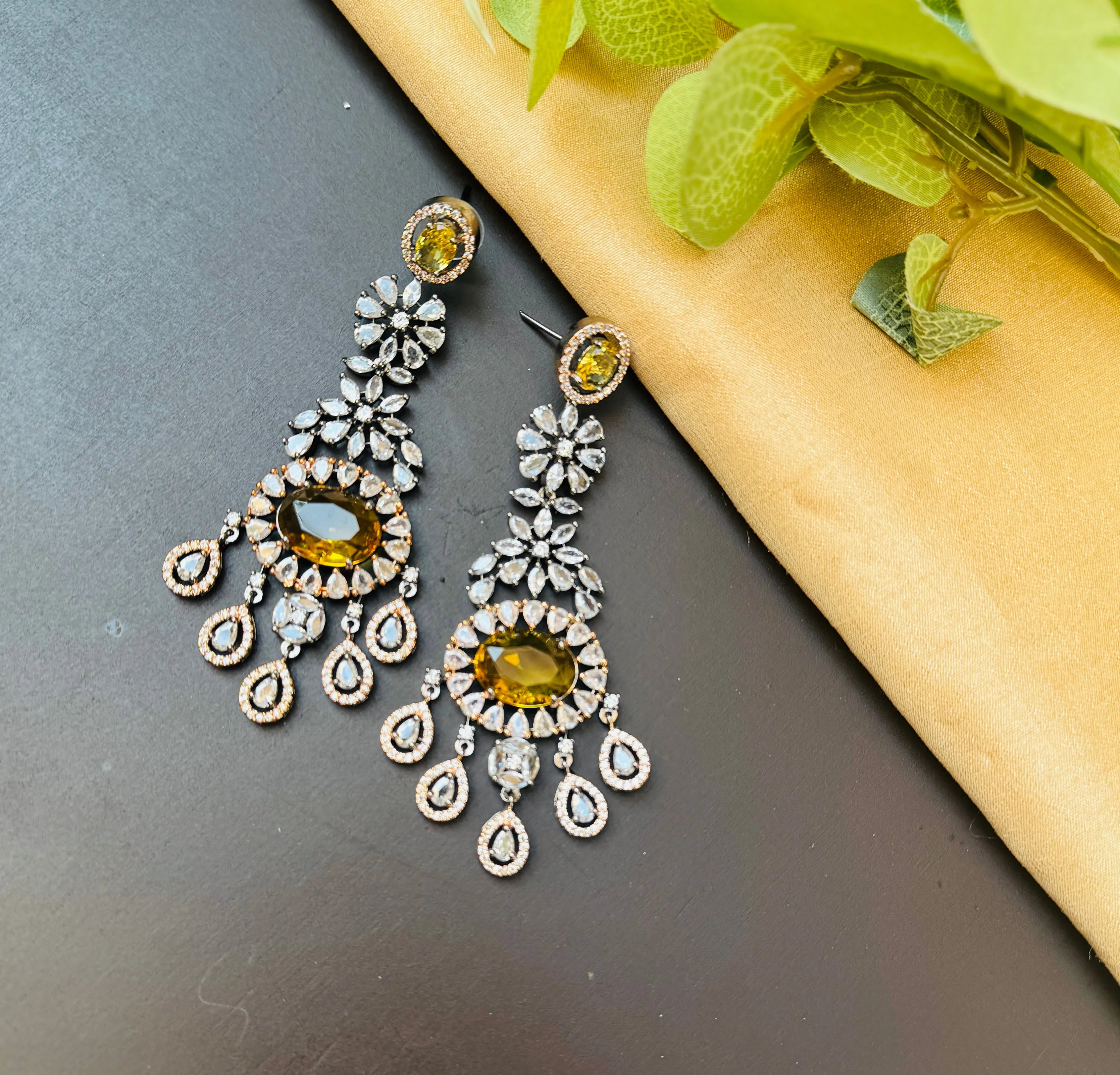 Rose Gold American Diamond Dangler Earrings with CZ Stones – Elegant Drop Earrings in Rose Gold