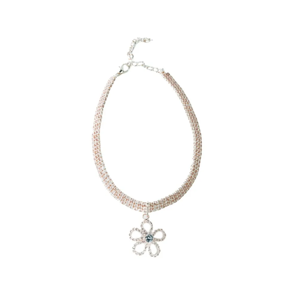 Rose Gold Diamante Flower Dog Necklace