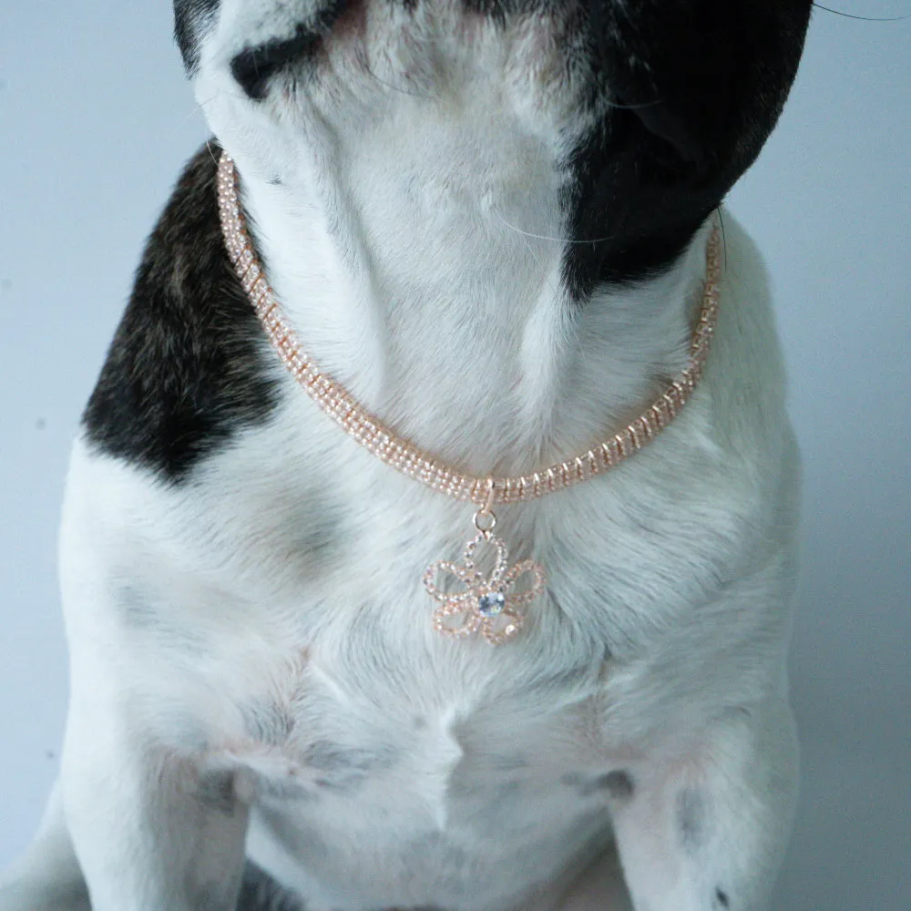 Rose Gold Diamante Flower Dog Necklace