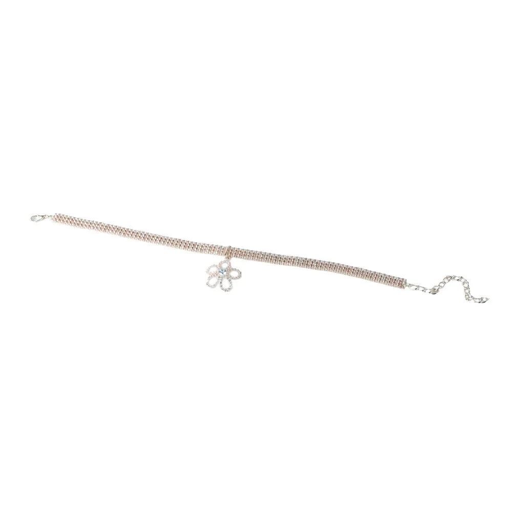 Rose Gold Diamante Flower Dog Necklace