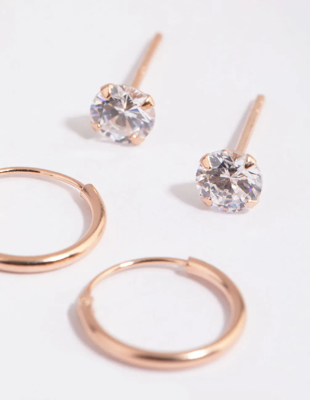 Rose Gold Plated Sterling Silver Diamante Sleeper Earrings Set