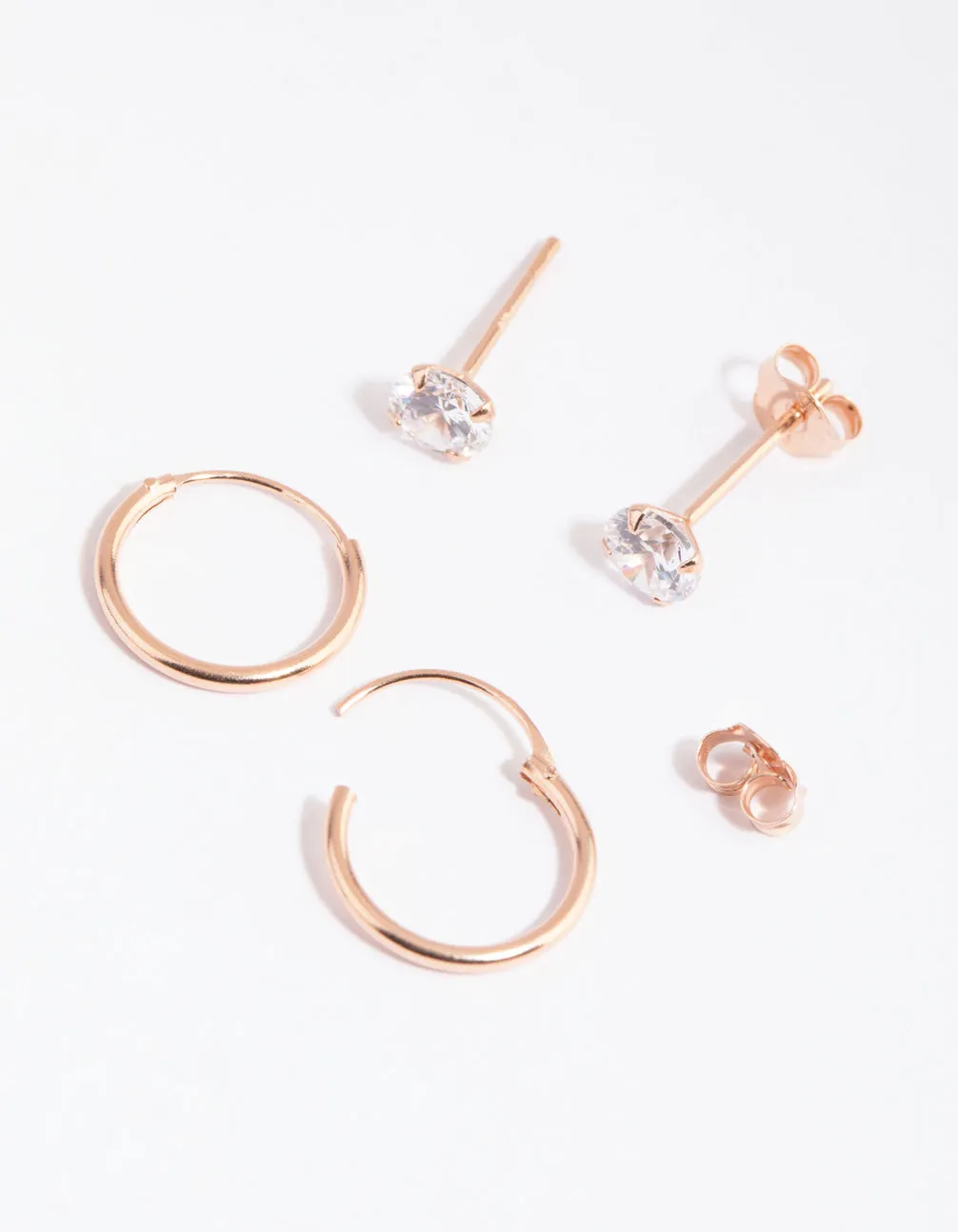 Rose Gold Plated Sterling Silver Diamante Sleeper Earrings Set