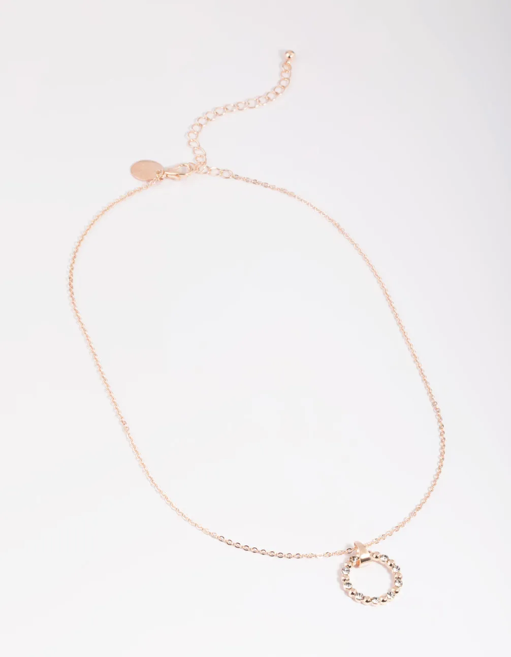 Rose Gold Pretty Diamante Open Circle Necklace