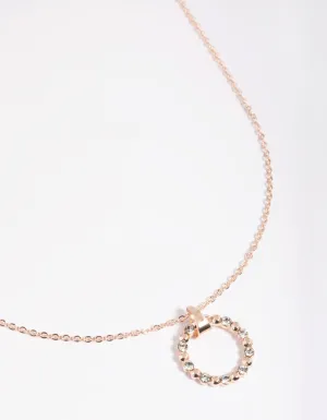 Rose Gold Pretty Diamante Open Circle Necklace