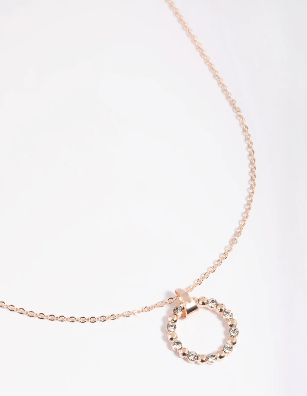 Rose Gold Pretty Diamante Open Circle Necklace