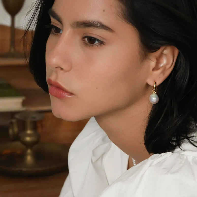 Round Baroque Pearl Hoop Earrings