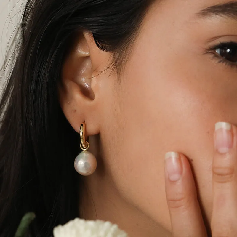 Round Baroque Pearl Hoop Earrings
