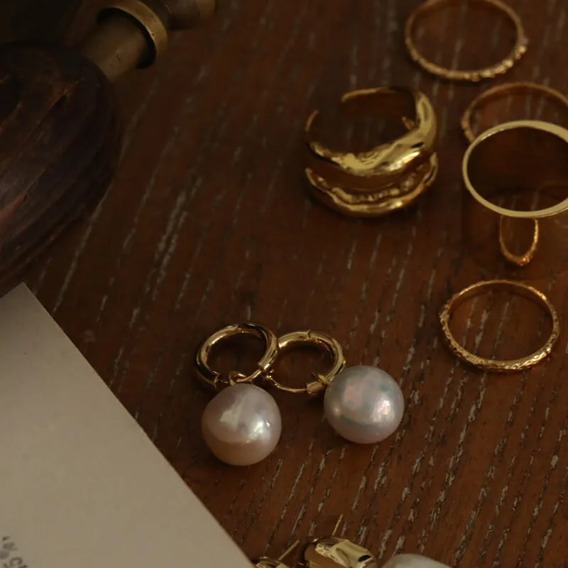 Round Baroque Pearl Hoop Earrings