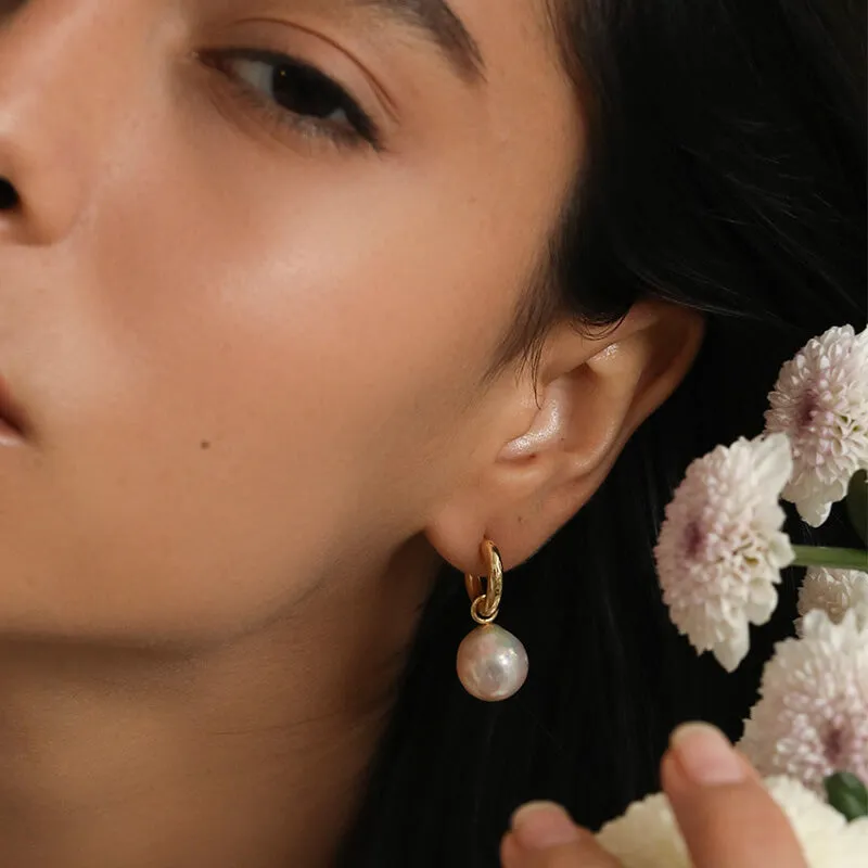 Round Baroque Pearl Hoop Earrings
