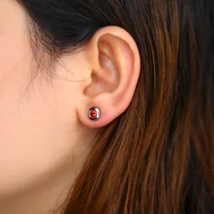 Round Ruby Bezel CZ Sterling Silver Stud Earrings