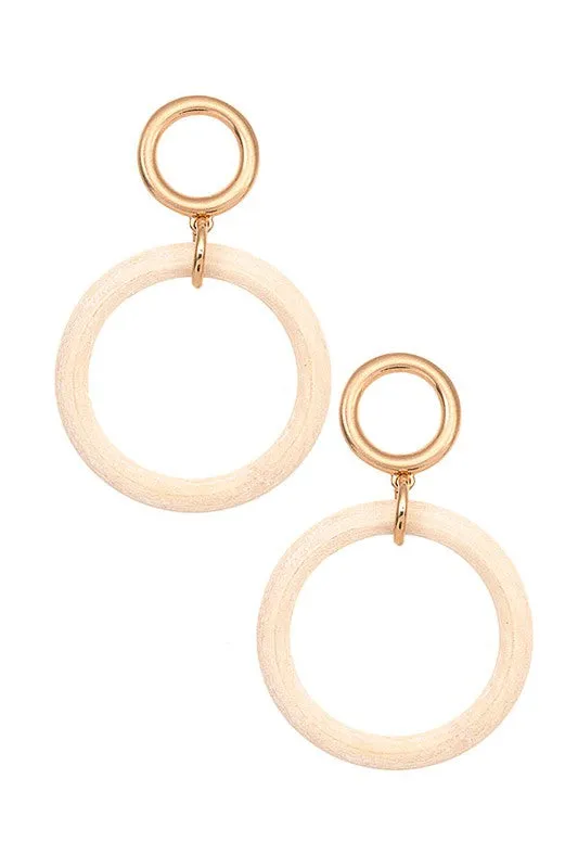 Round Wood Drop Earrings