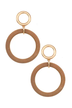 Round Wood Drop Earrings