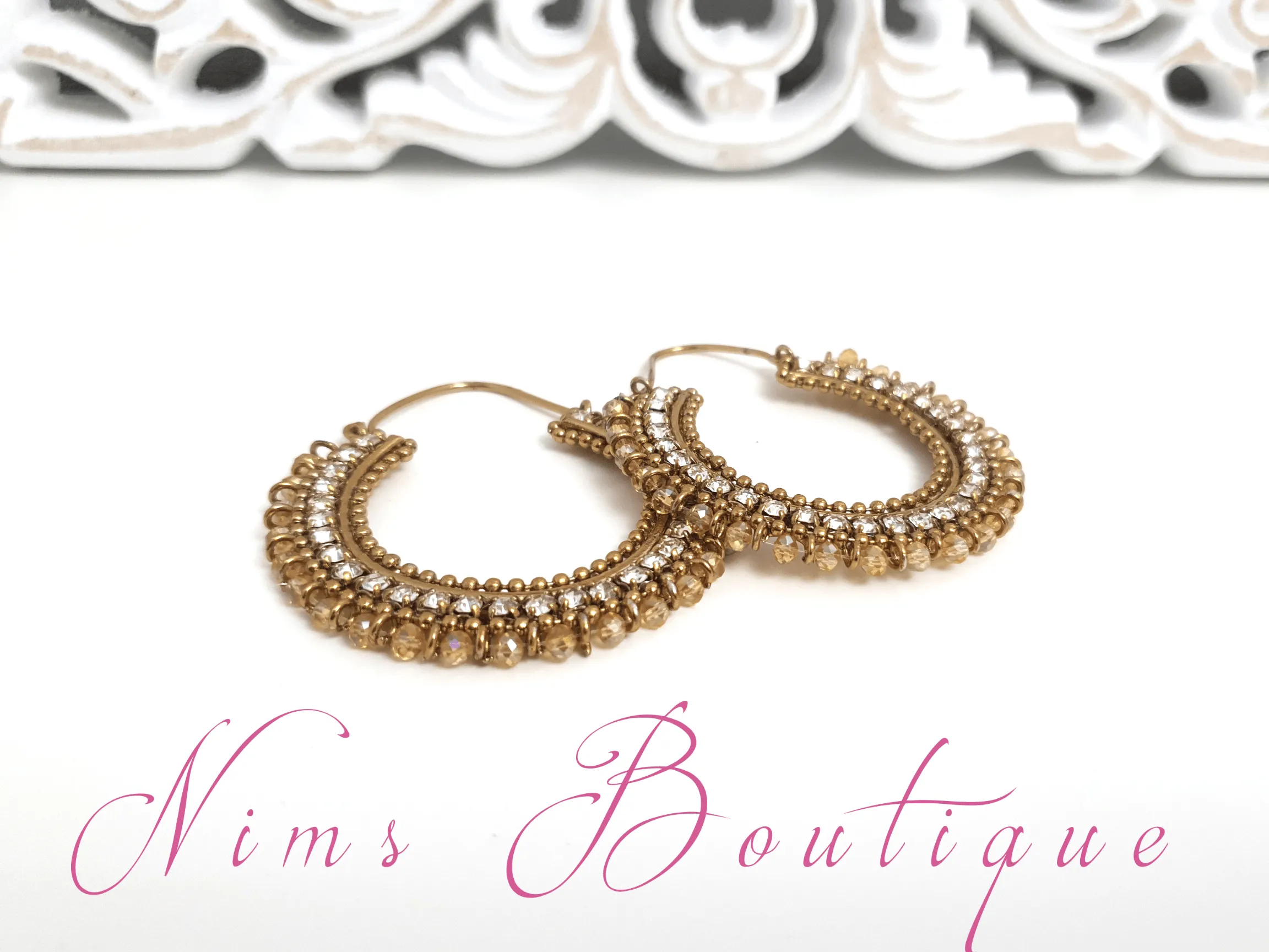 Royal Gold Bali Earrings with Clear Stone
