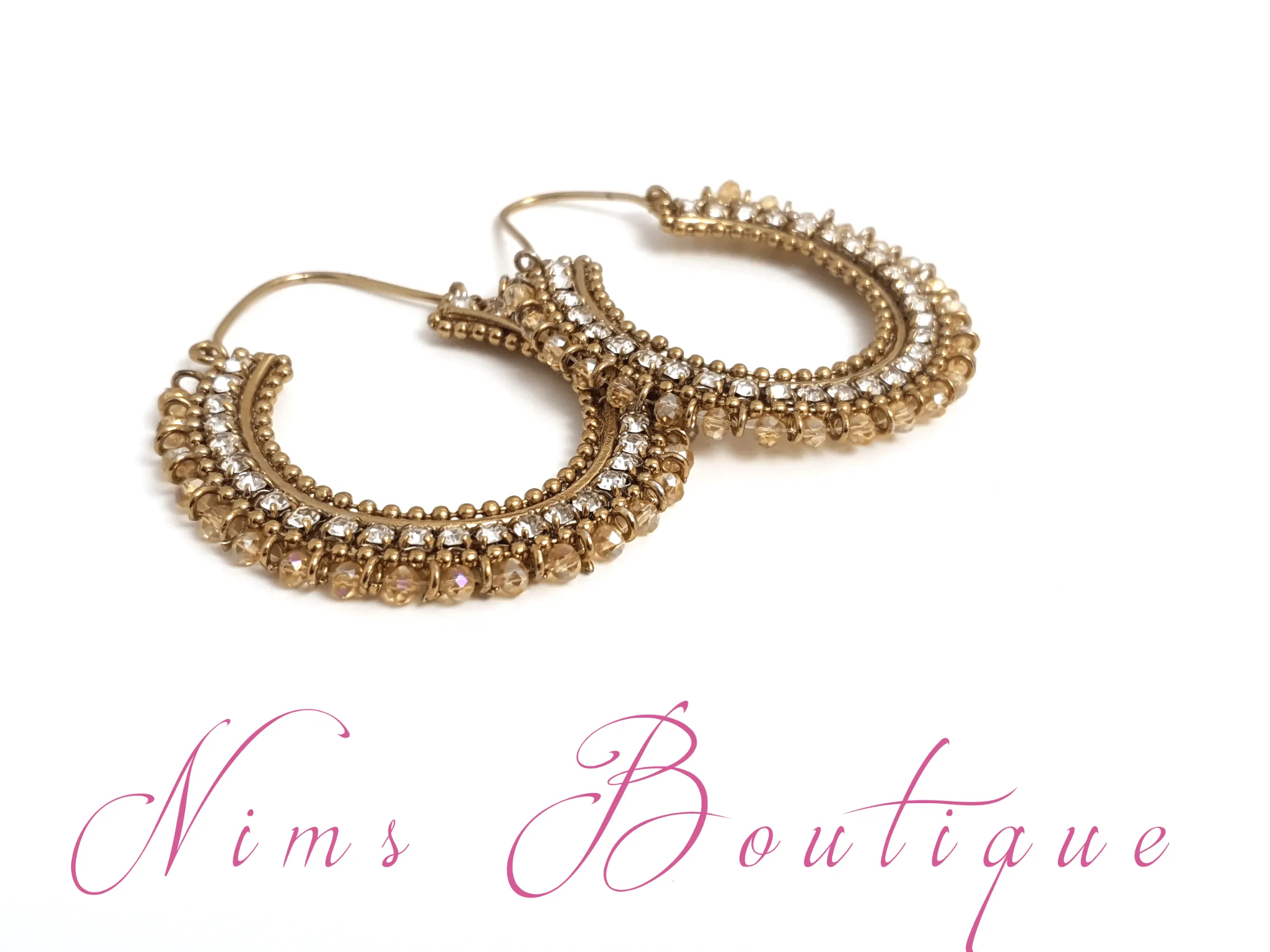 Royal Gold Bali Earrings with Clear Stone