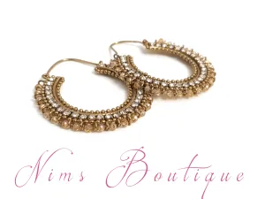 Royal Gold Bali Earrings with Clear Stone